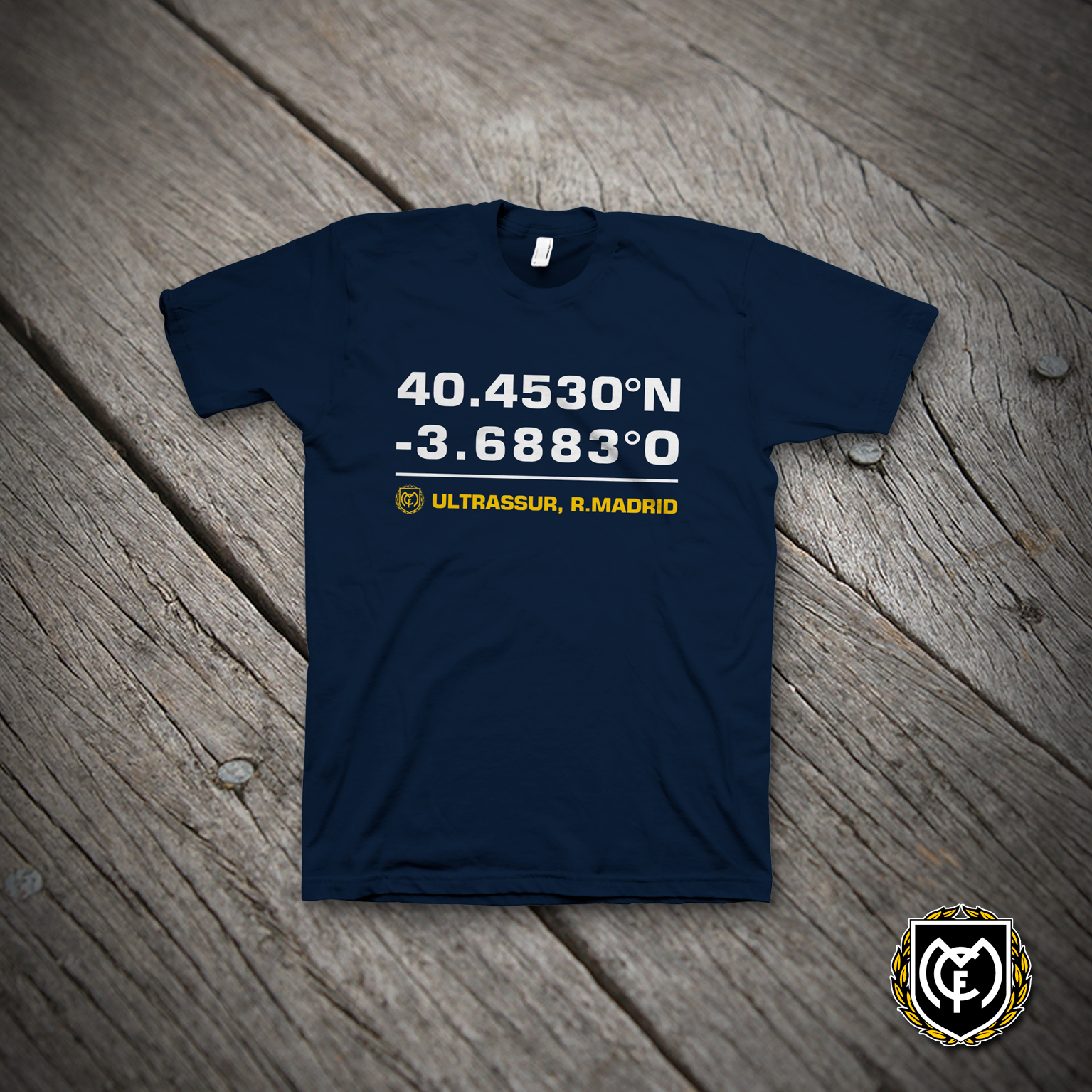 Camiseta azul marino coordenadas Santiago Bernabéu